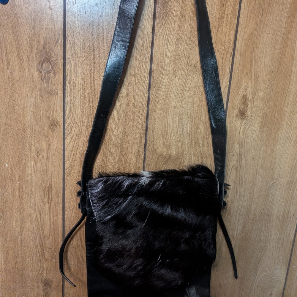Black Leather and Fur Shoulder Bag Min By Ida & Jenny